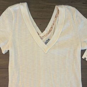 Anthropologie Pilcro double v shirt, ivory